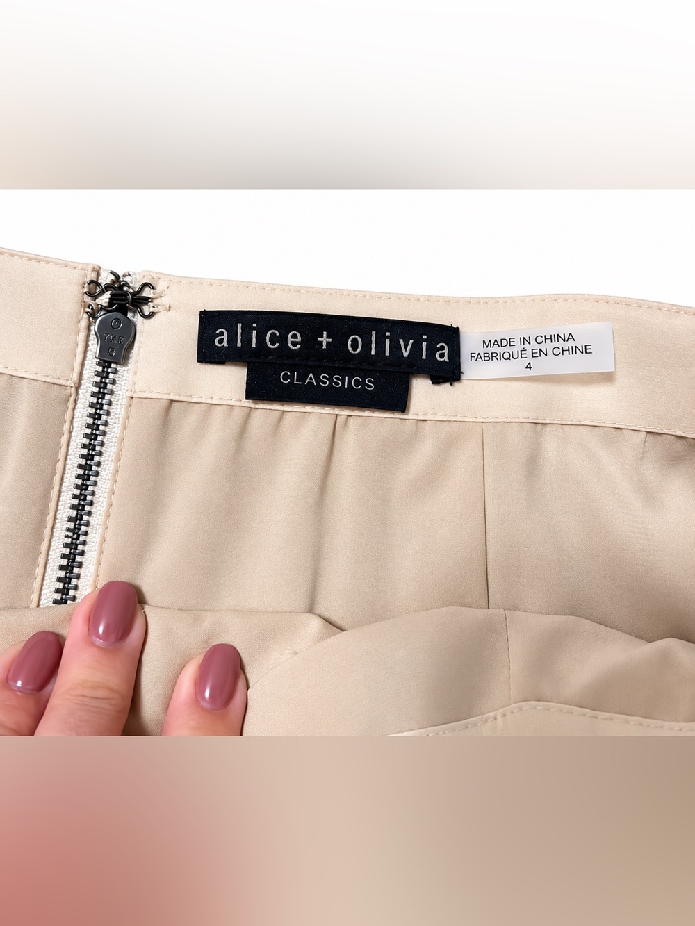 Alice + Olivia Carter Vegan Mini Skirt in Almond/Size 4 - Picture 5 of 9